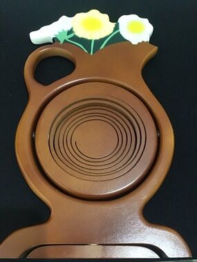 Flower Vintage Hand Painted Hand Carved Wooden Collapsible Basket New Old Stock